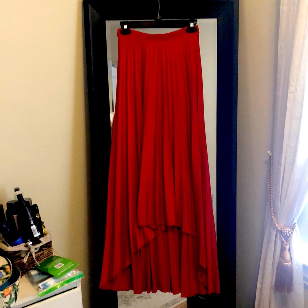 ASOS high low full length red skirt.